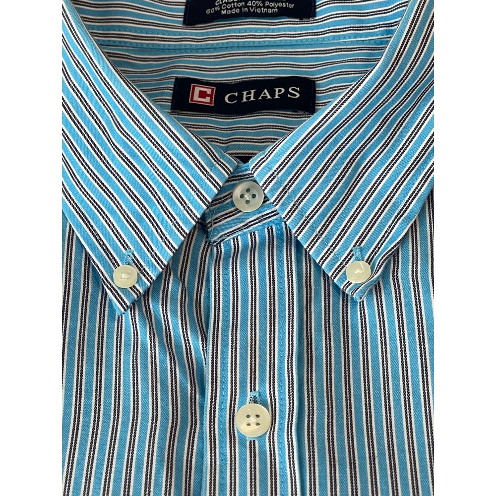 00684 Chaps ClassicFit Twill Striped Button Down Shirt Mens 18-18.5 Wrinkle Free
